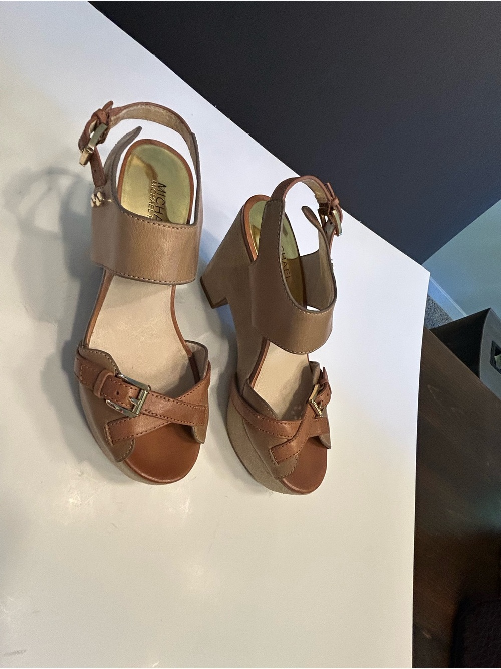 MICHAEL Michael Kors Brown Leather Block Heel Sandals